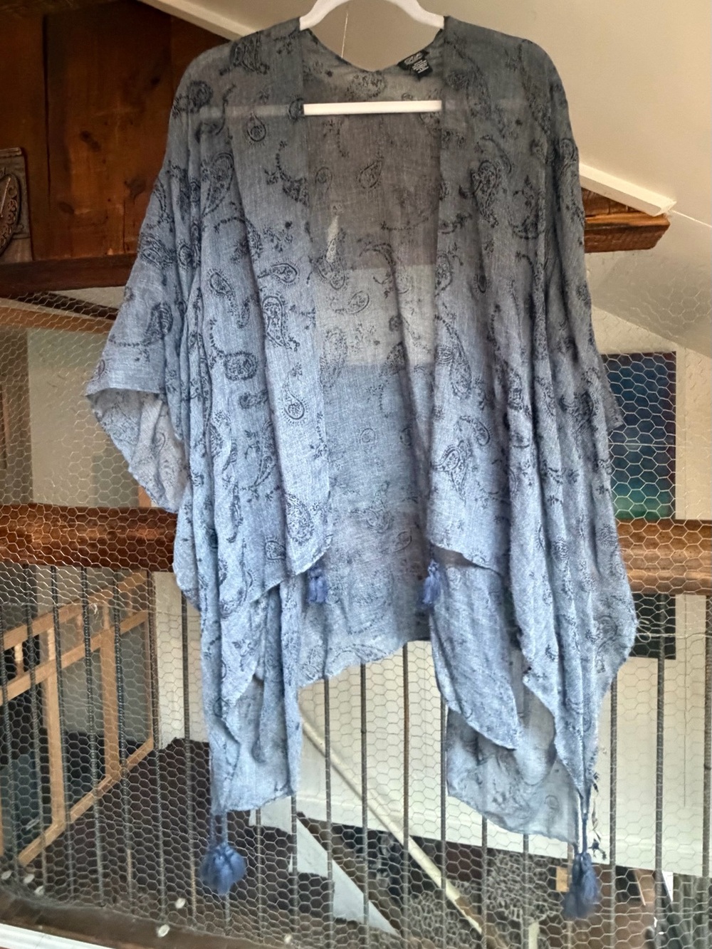 Light Gray Blue Paisley Kimono Cover-Up